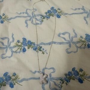 Rhinestone Silver “K” Bubble Letter Necklace